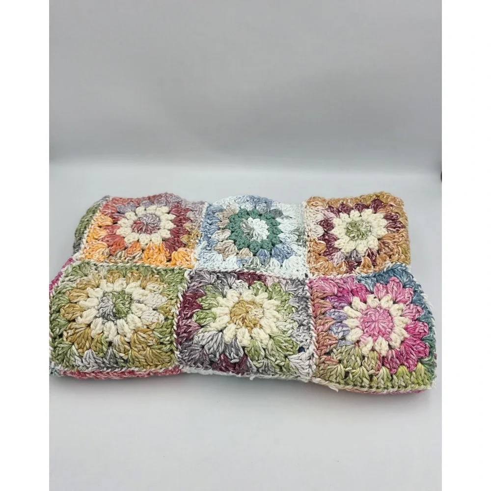 Handmade Multicolor Crochet Granny Floral  Squares Table Runner Cottagecore